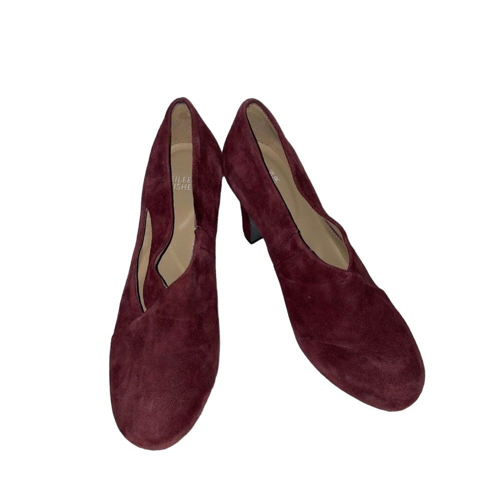 Eileen Fisher Suede Heels‎ Womens US 7 Cutout Strappy Side Almond Toe Maroon